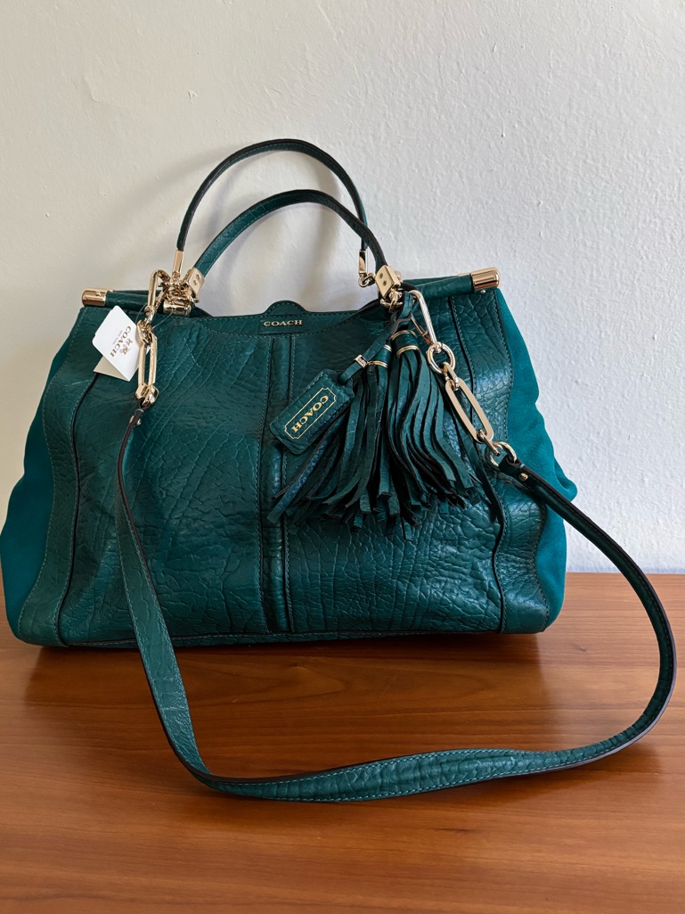 Coach Turquoise Madison Pinnacle Caroline Leather & Suede Satchel